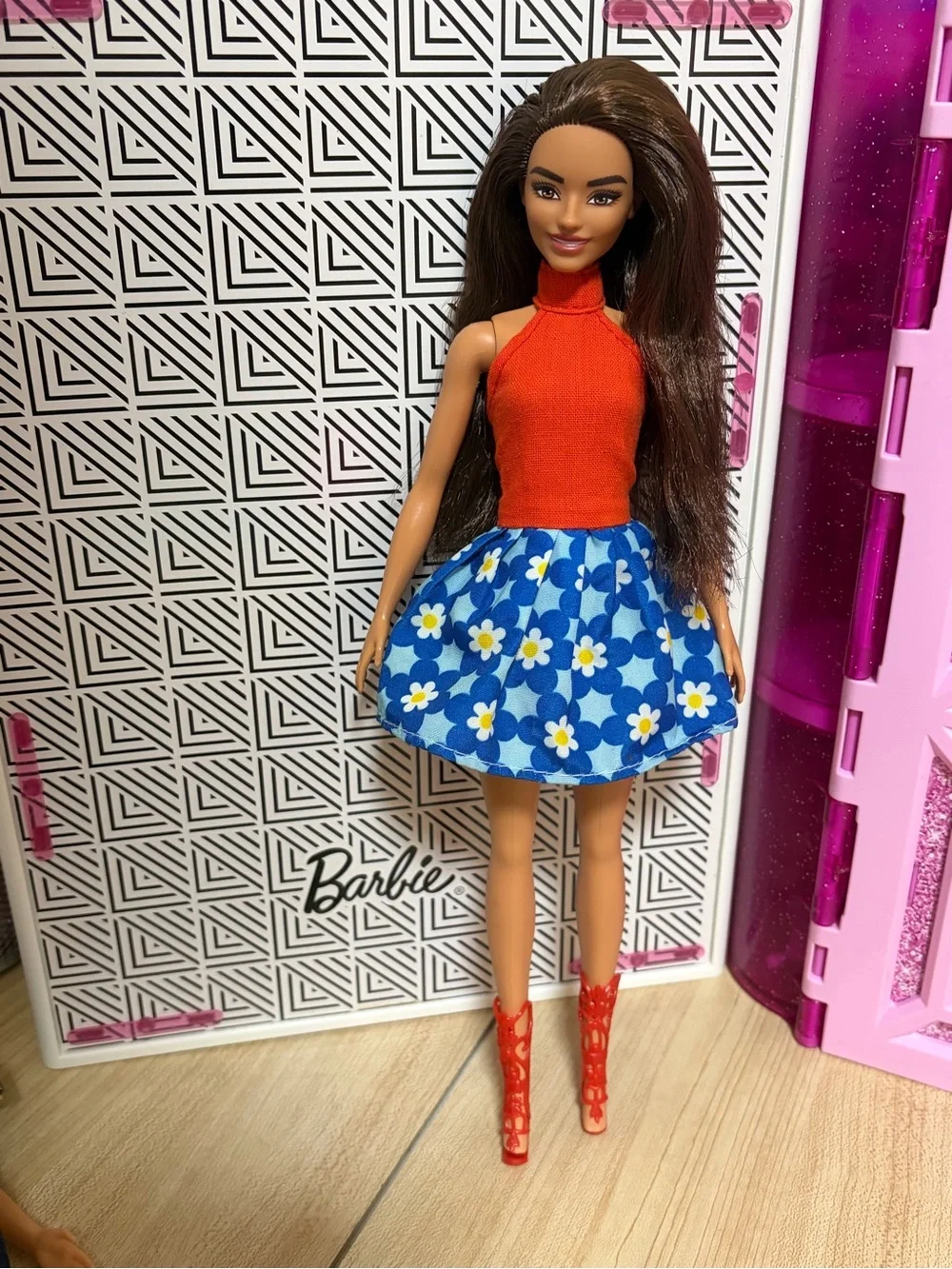 Barbie Blue Floral Skirt with Orange Halter Top